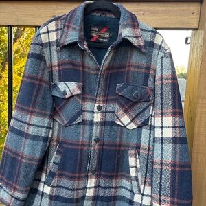 Sears Men's Navy Plaid Jacket 1970’s chore coat barn coat